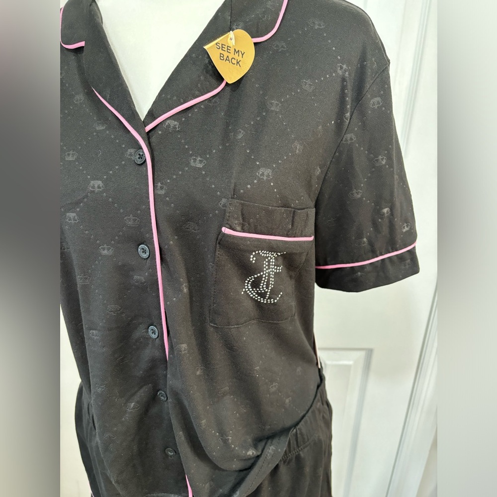 Juicy Couture black crown embellished 2 piece pajama set size L - Picture 3 of 5